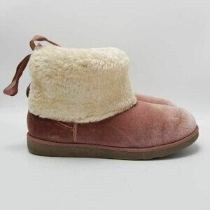 Arizona Pink Velvet Faux Fur Lined Winter Boots With Bow Tie Size 11